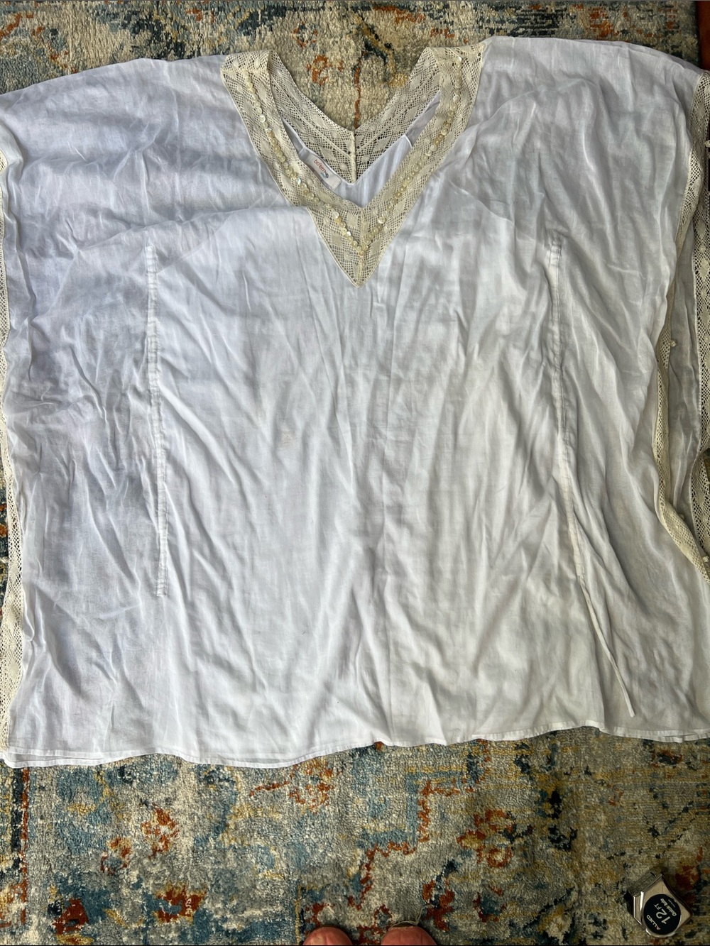 Bo’em Plage Women’s White Lace-Trim Caftan Tunic - SZ S, NWOT